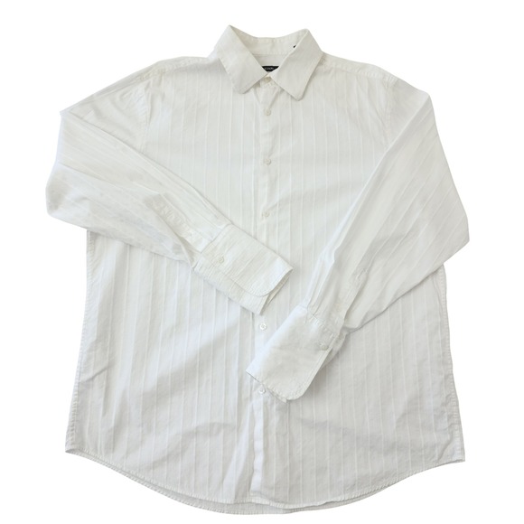Alfani Other - Alfani Men's White Tonal Stripe Button Down Shirt XL Long Sleeve 100% Cotton